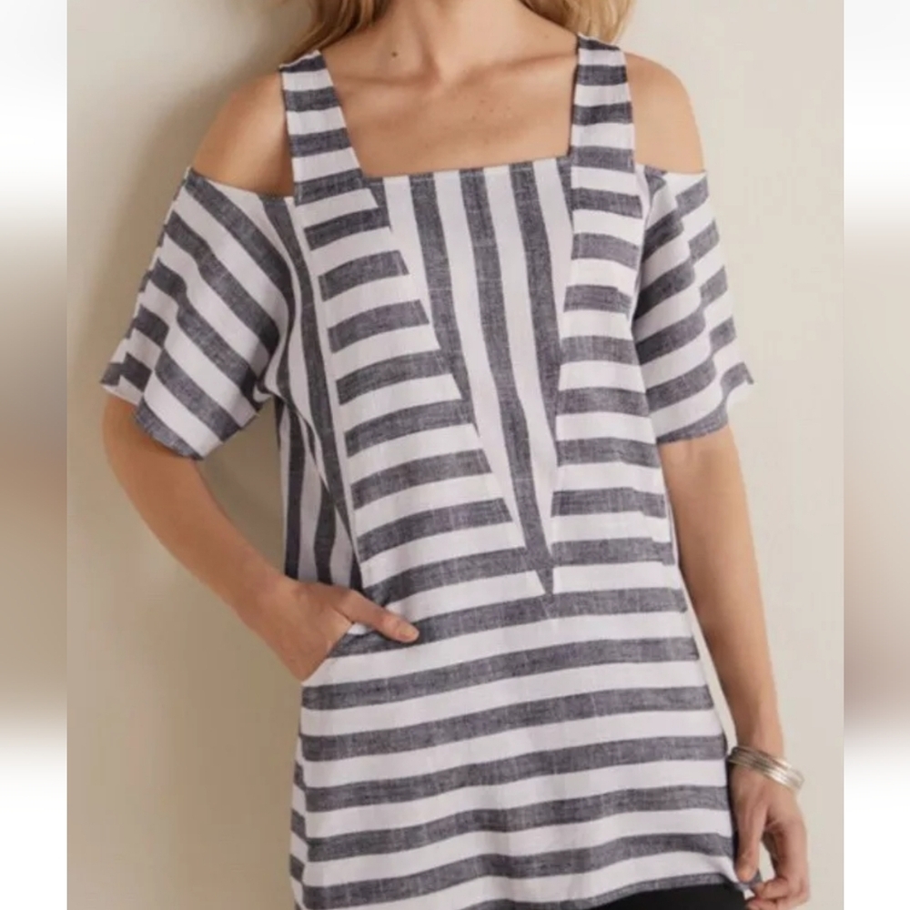 Soft Surroundings Sunset Park Linen Blend Cold Shoulder Tunic M